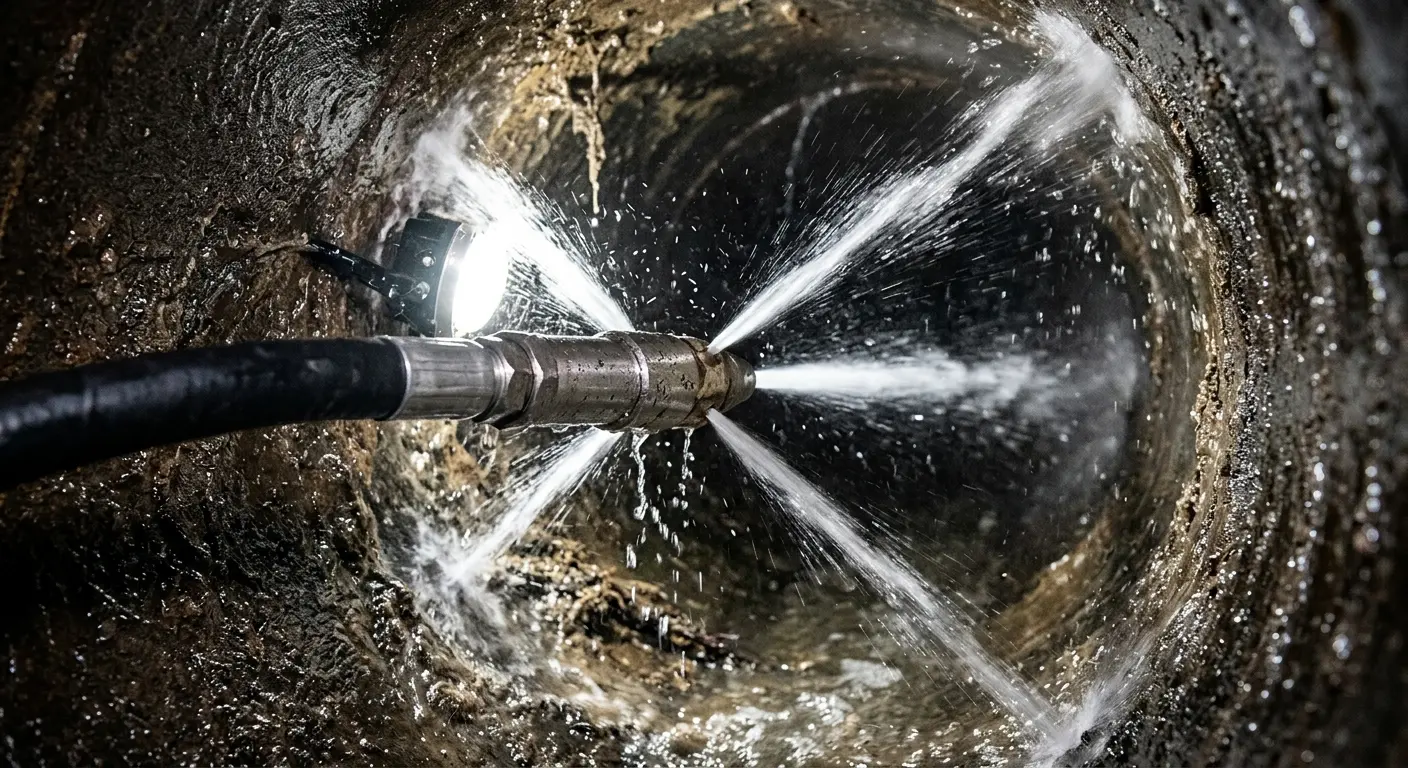 High-pressure hydro jetting nozzle cleaning sewer pipe for Sewer Line Relining in Wellington